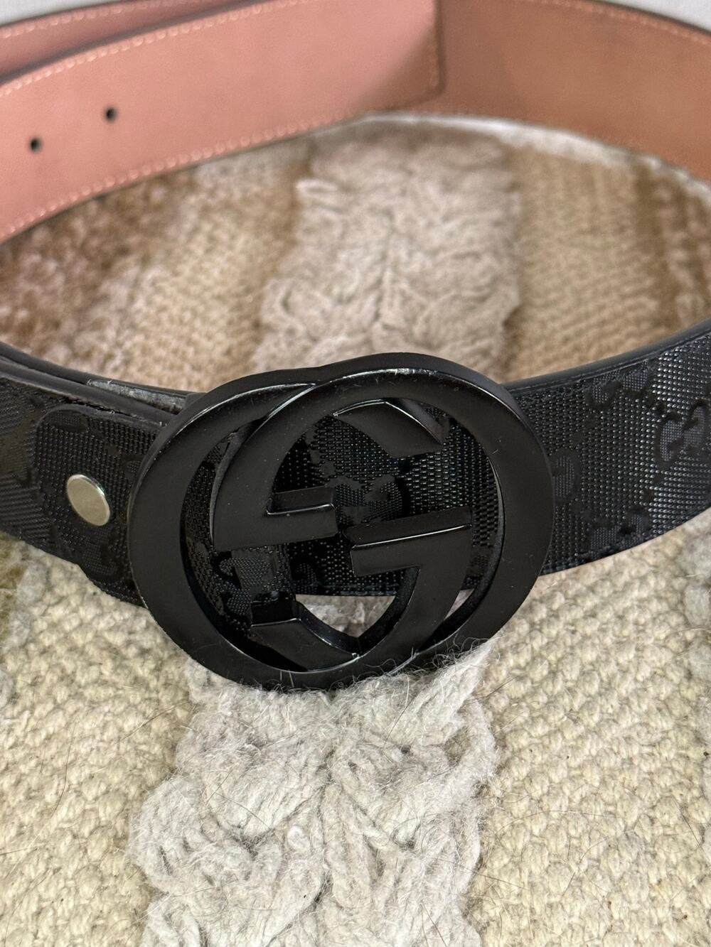 Gucci Black GG Monogram Interlocking G Buckle Belt Size 88